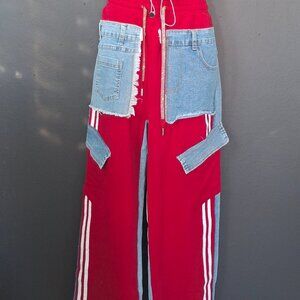 Red pants with denim in small